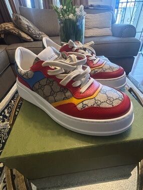 Gucci GG Supreme Multicolor Low-Top Sneakers in Red, Yellow, Blue, and White